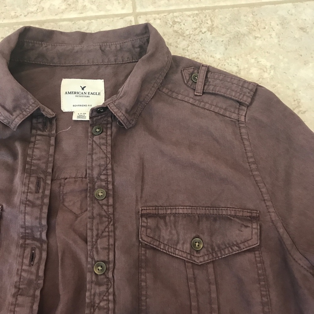 American Eagle Plum Boyfriend Fit Top